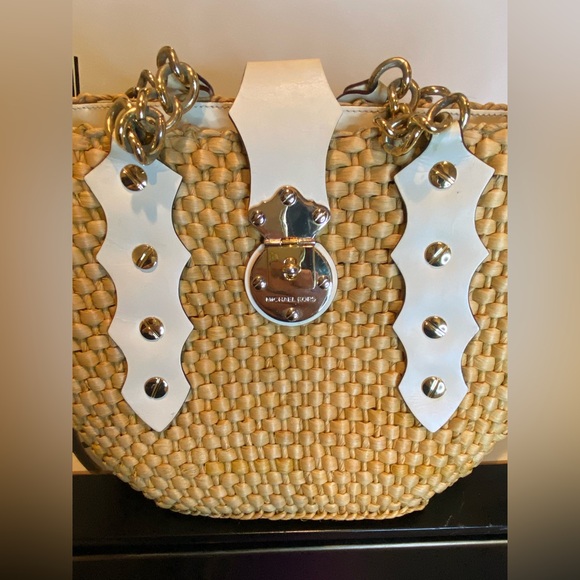 Michael Kors Vintage Woven Tote Bag White Leather Gold Hardware Spring/Summer - Picture 3 of 14